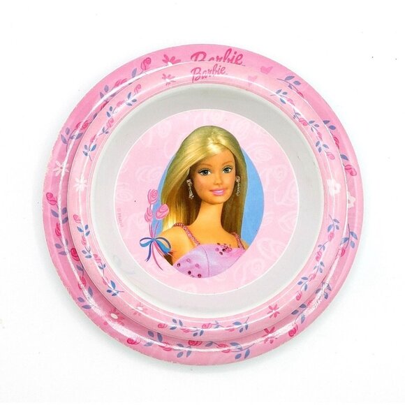 Vintage  Mattel Barbie Melamine Flowers Pink Plate & Bowl Set - Picture 2 of 6